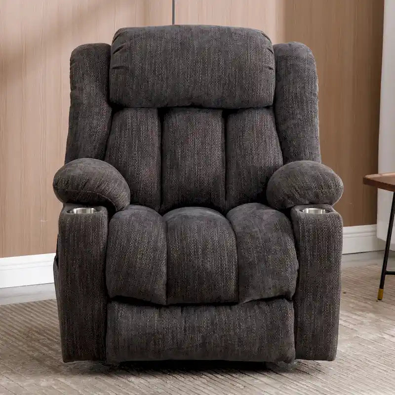 Chenille Power Lift Recliner Chair 8-Point Massage Lumbar Heat USB Cup Holders