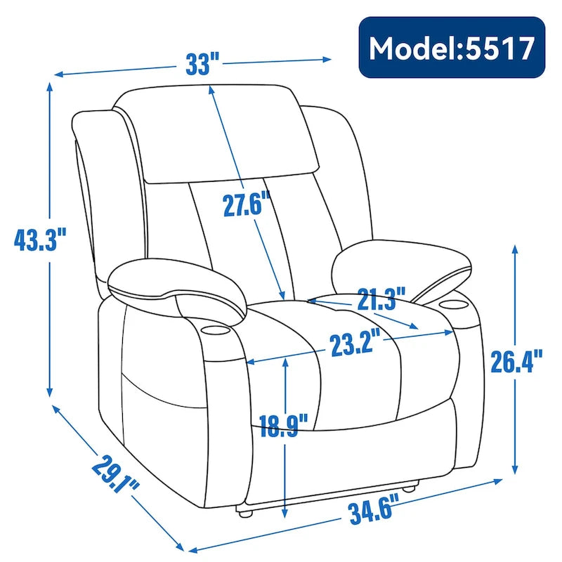 Chenille Power Lift Recliner Chair 8-Point Massage Lumbar Heat USB Cup Holders