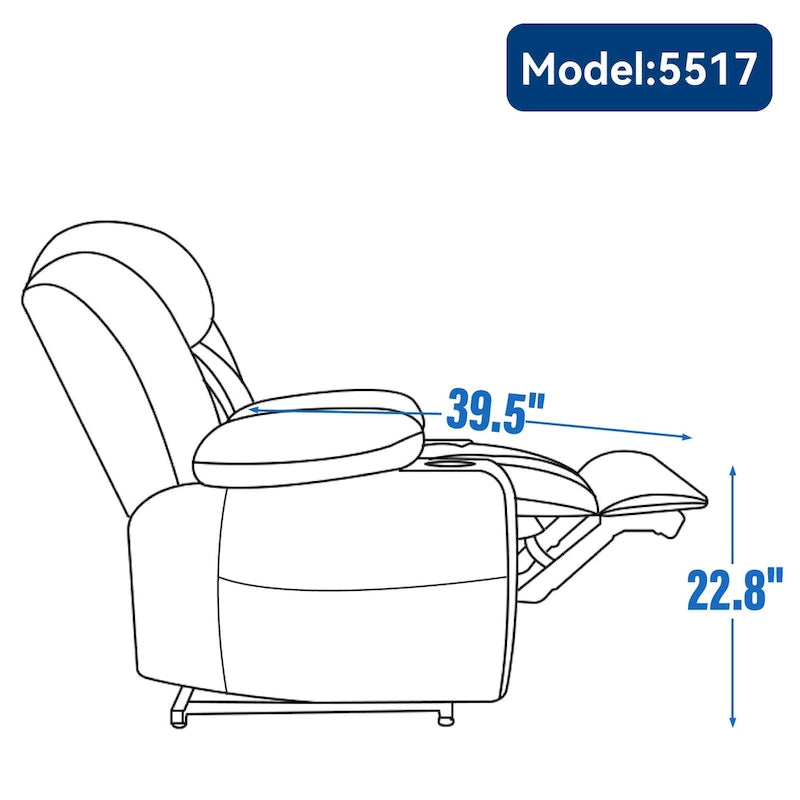 Chenille Power Lift Recliner Chair 8-Point Massage Lumbar Heat USB Cup Holders