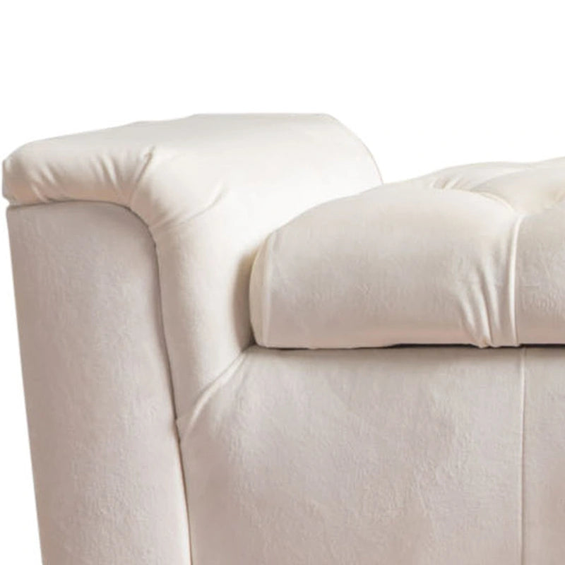 Ivory Fabric Lift-Top Storage Ottoman Bench Tufted Armrest Wood Legs