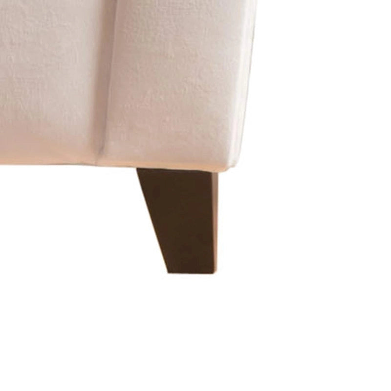 Ivory Fabric Lift-Top Storage Ottoman Bench Tufted Armrest Wood Legs