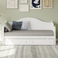 White Wood Twin Daybed with Two Storage Drawers Arched Backboard