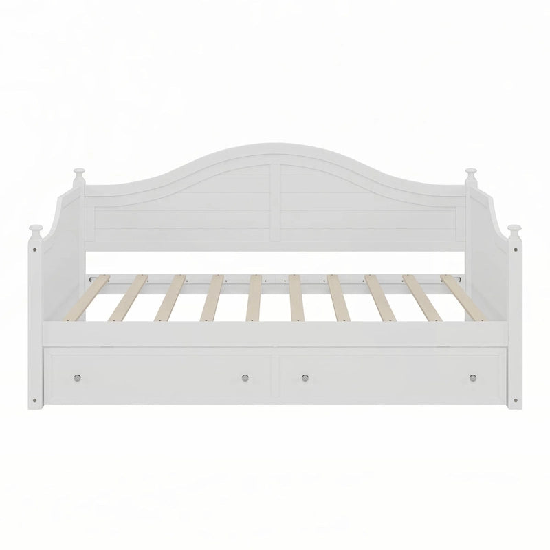 White Wood Twin Daybed with Two Storage Drawers Arched Backboard