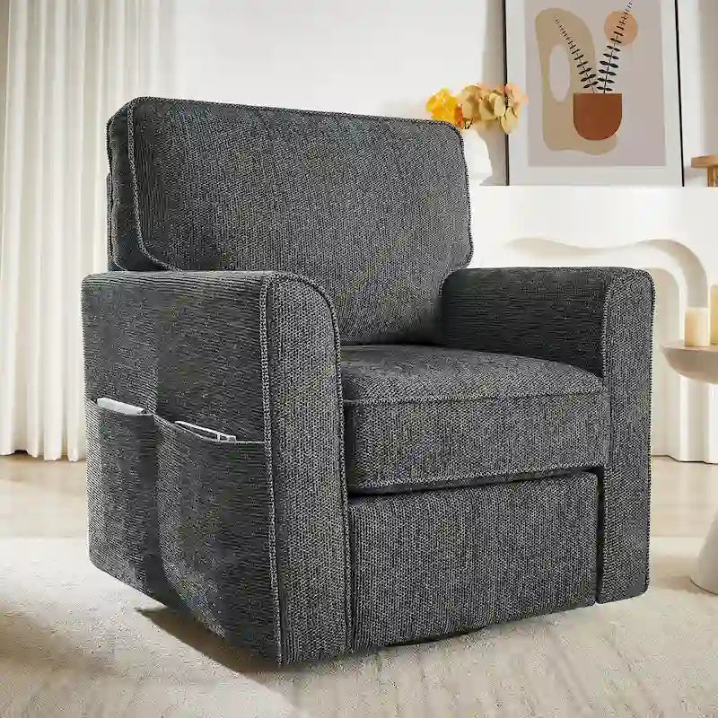 360 Swivel Chenille Accent Armchair with Side Pockets High Back Grey Green Red