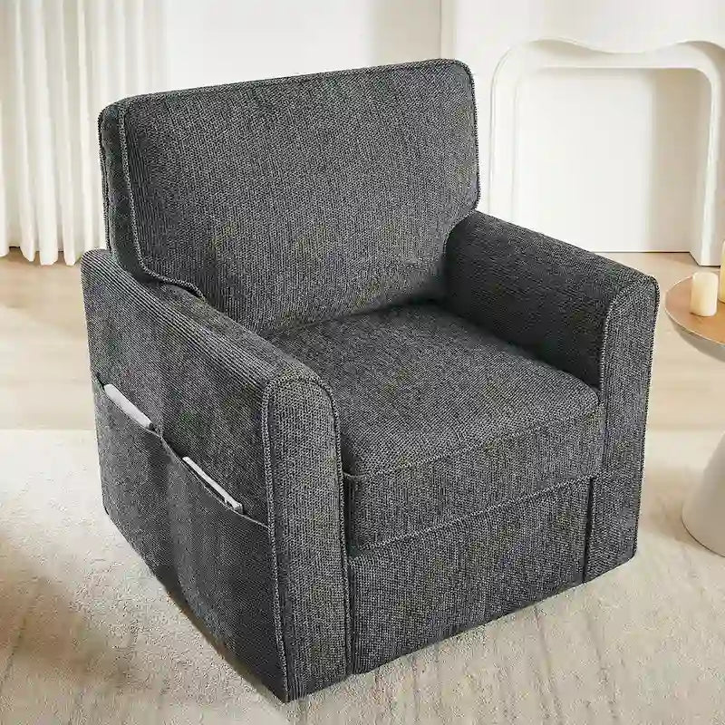 360 Swivel Chenille Accent Armchair with Side Pockets High Back Grey Green Red