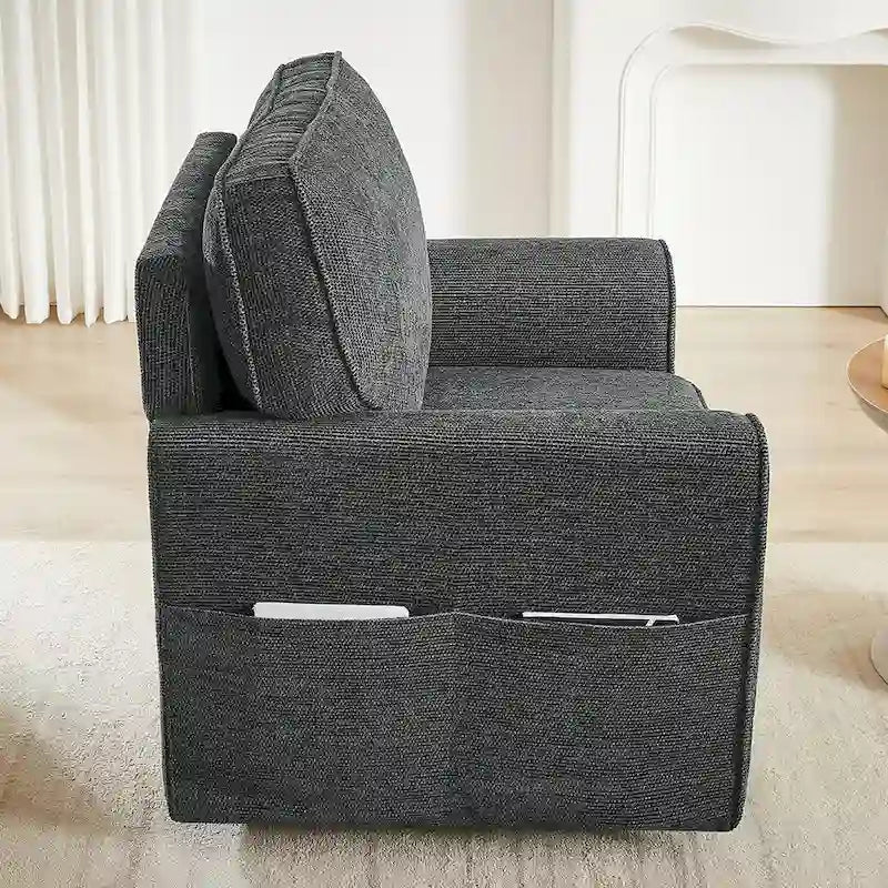 360 Swivel Chenille Accent Armchair with Side Pockets High Back Grey Green Red