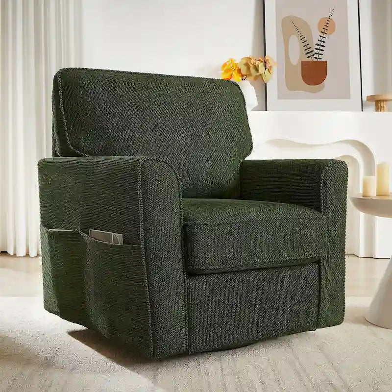 360 Swivel Chenille Accent Armchair with Side Pockets High Back Grey Green Red