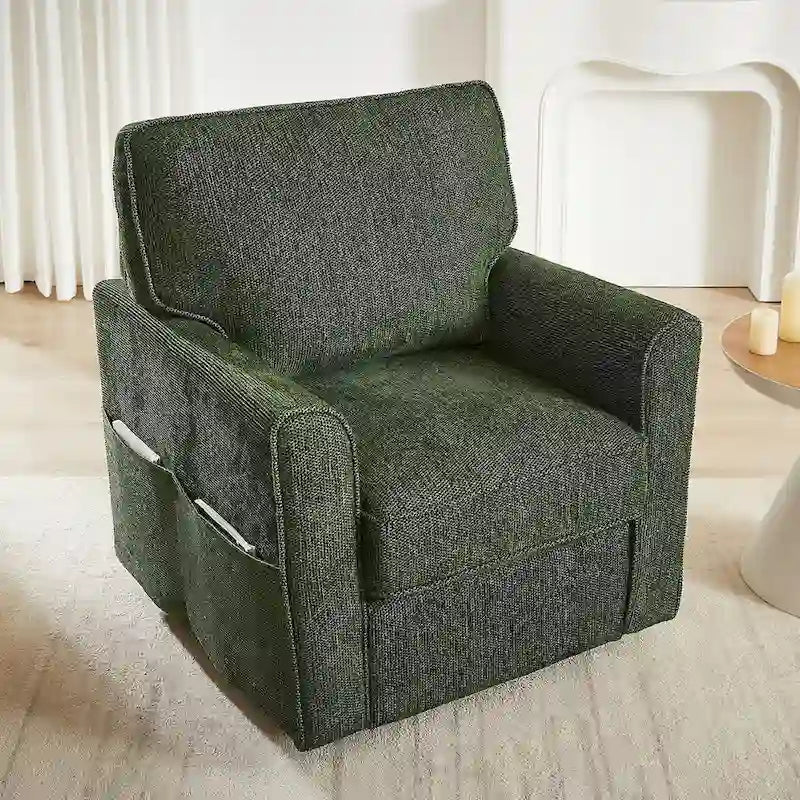 360 Swivel Chenille Accent Armchair with Side Pockets High Back Grey Green Red
