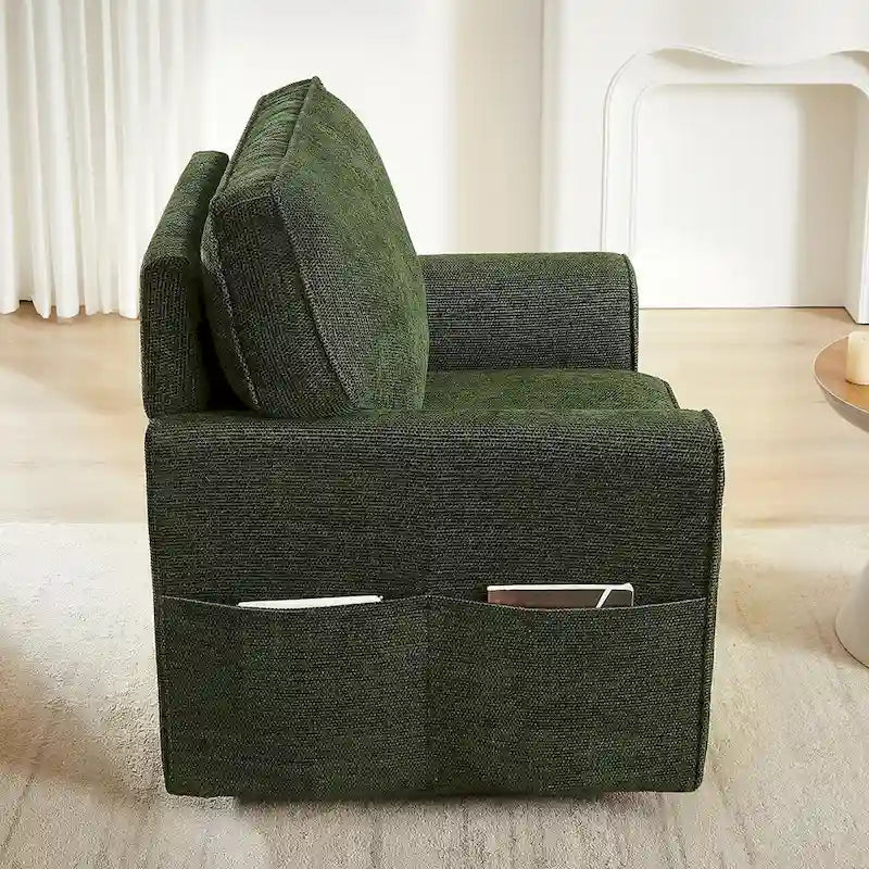360 Swivel Chenille Accent Armchair with Side Pockets High Back Grey Green Red