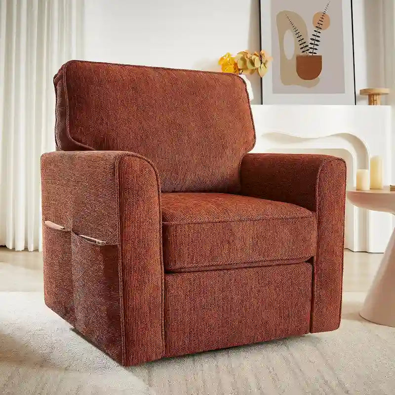 360 Swivel Chenille Accent Armchair with Side Pockets High Back Grey Green Red