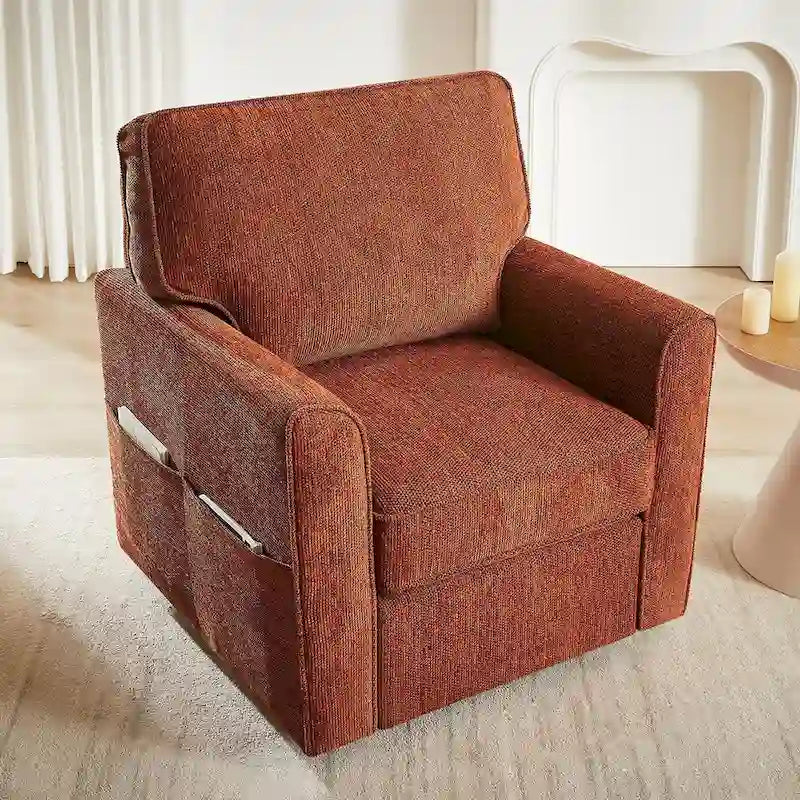 360 Swivel Chenille Accent Armchair with Side Pockets High Back Grey Green Red