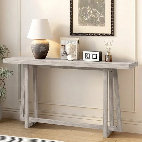 60 Inch A-Frame Console Table Entryway Hall Table Natural Grey Wood
