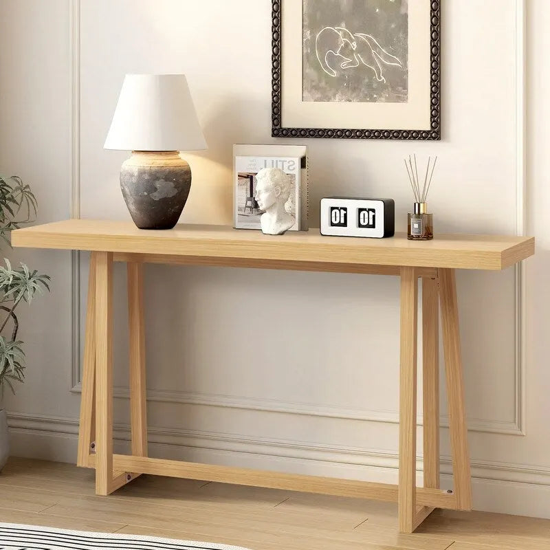 60 Inch A-Frame Console Table Entryway Hall Table Natural Grey Wood