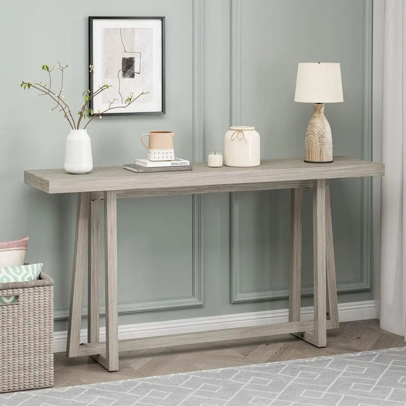 60 Inch A-Frame Console Table Entryway Hall Table Natural Grey Wood