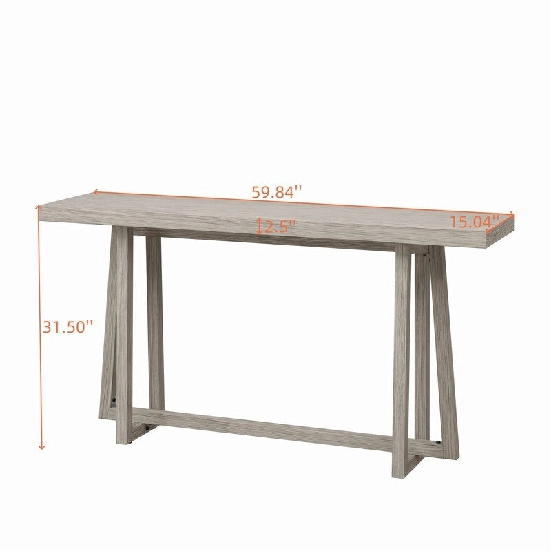 60 Inch A-Frame Console Table Entryway Hall Table Natural Grey Wood