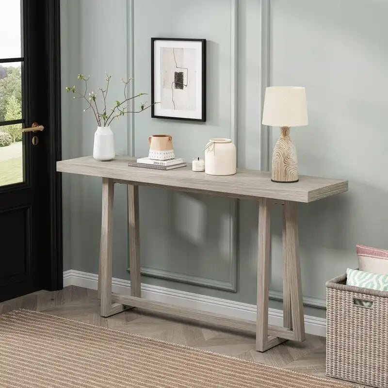 60 Inch A-Frame Console Table Entryway Hall Table Natural Grey Wood