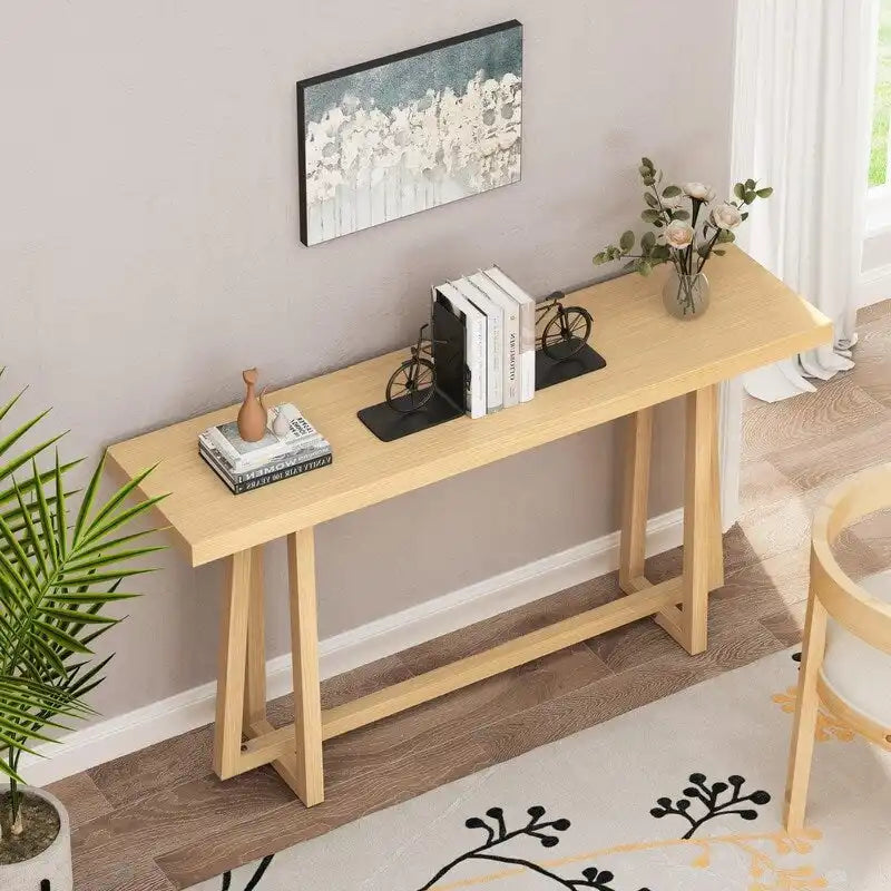60 Inch A-Frame Console Table Entryway Hall Table Natural Grey Wood