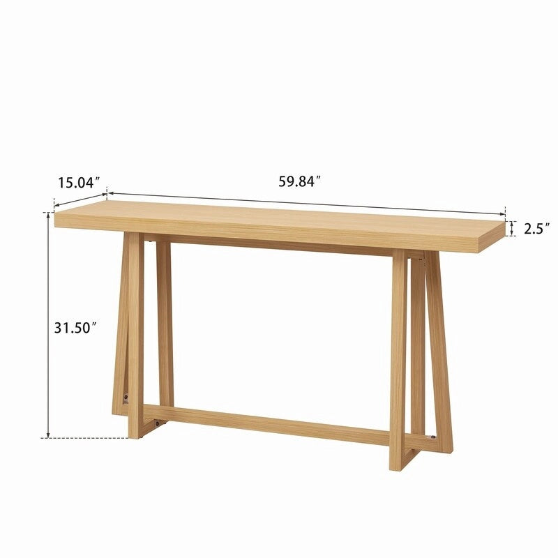 60 Inch A-Frame Console Table Entryway Hall Table Natural Grey Wood