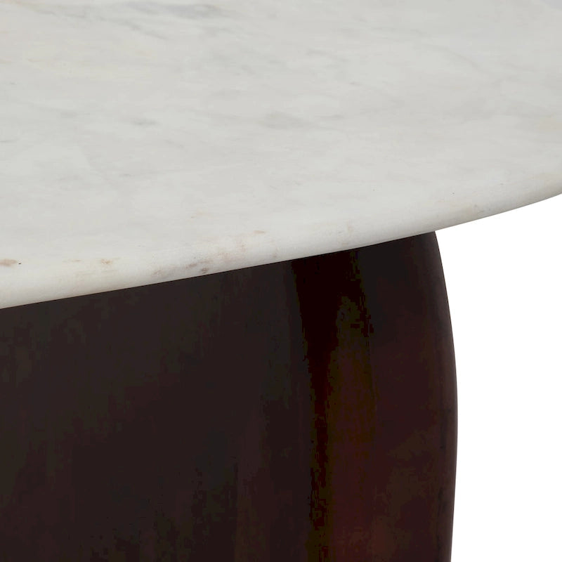 Oval Marble Top Coffee Table Abstract Wood Legs 48x24x16 White Brown