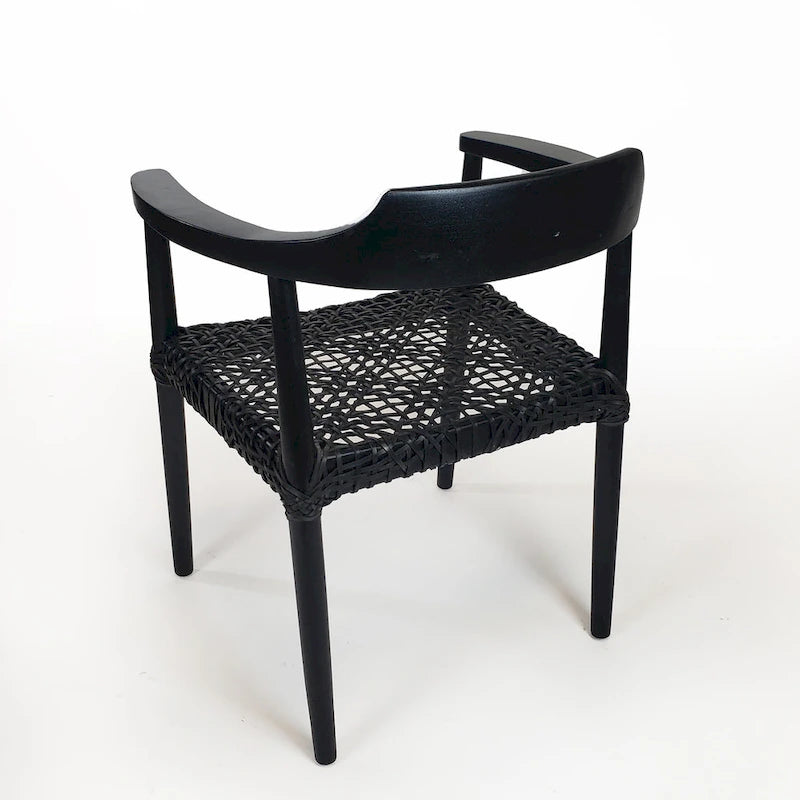 Teak Wood Woven Leather Seat Accent Armchair Black Burgundy