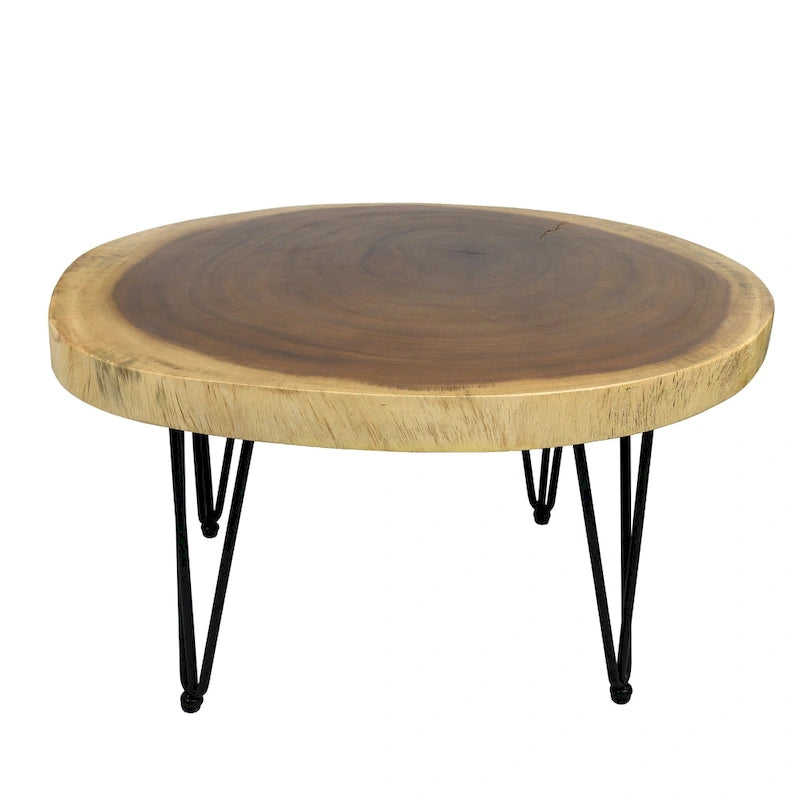 Natural Live Edge Round Wood Slab End Table Hairpin Legs