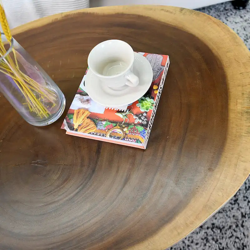 Natural Live Edge Round Wood Slab End Table Hairpin Legs