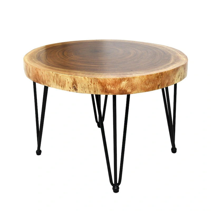 Natural Live Edge Round Wood Slab End Table Hairpin Legs