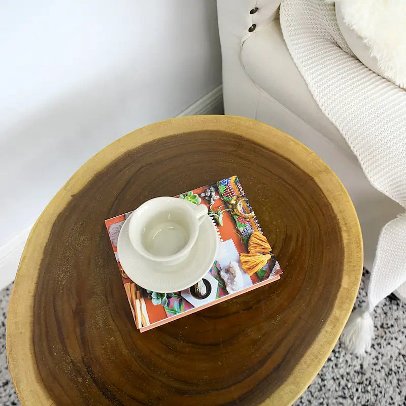 Natural Live Edge Round Wood Slab End Table Hairpin Legs