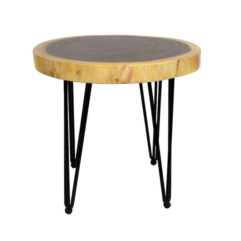 Natural Live Edge Round Wood Slab End Table Hairpin Legs
