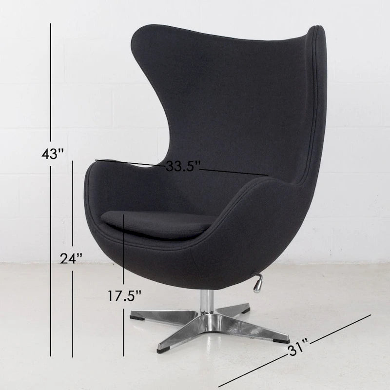 Mid-Century Wool Fabric Egg Swivel Tilt Lounge Chair Chrome Base Multi-Color