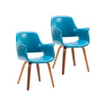 Set of 2 PU Leather Dining Chairs Bentwood Legs Barrel Armchair Blue Green White Black