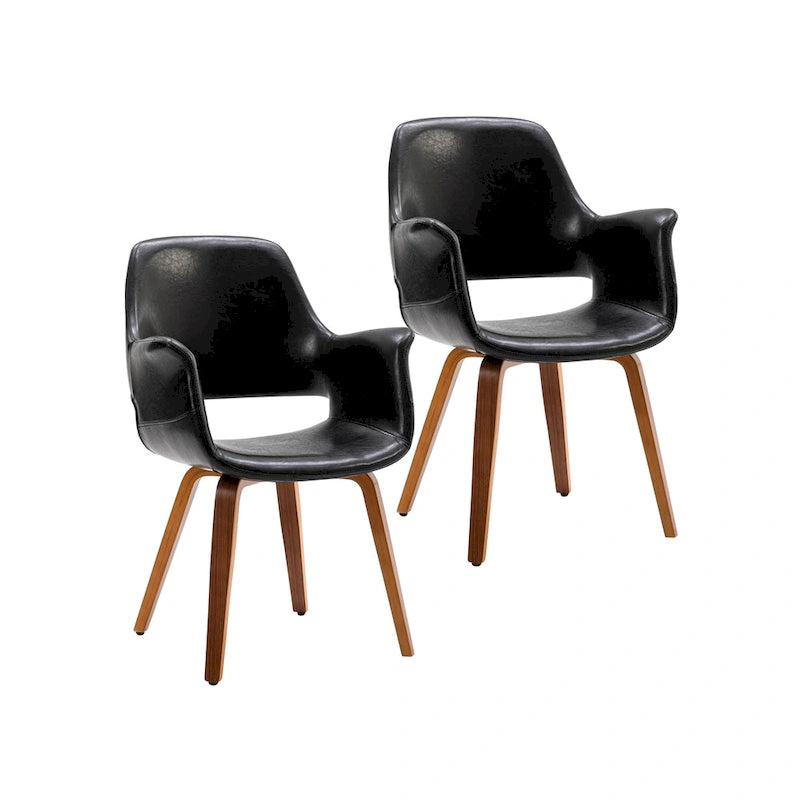 Set of 2 PU Leather Dining Chairs Bentwood Legs Barrel Armchair Blue Green White Black