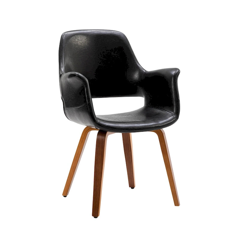 Set of 2 PU Leather Dining Chairs Bentwood Legs Barrel Armchair Blue Green White Black