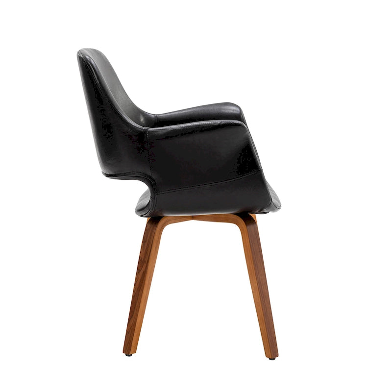 Set of 2 PU Leather Dining Chairs Bentwood Legs Barrel Armchair Blue Green White Black