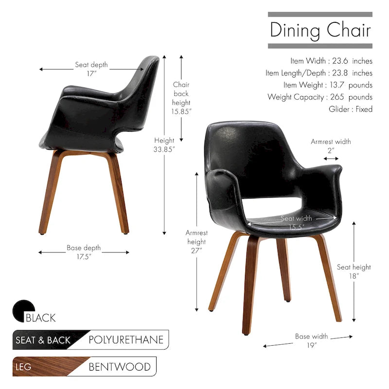 Set of 2 PU Leather Dining Chairs Bentwood Legs Barrel Armchair Blue Green White Black