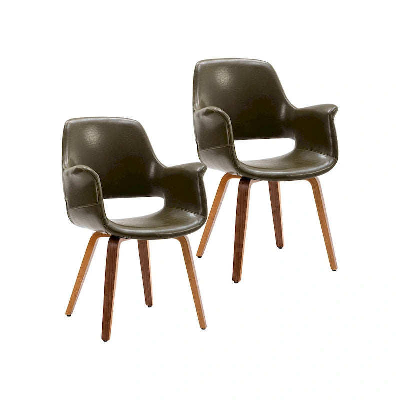 Set of 2 PU Leather Dining Chairs Bentwood Legs Barrel Armchair Blue Green White Black