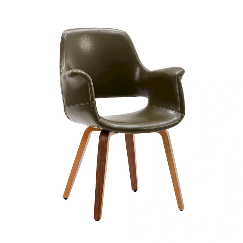 Set of 2 PU Leather Dining Chairs Bentwood Legs Barrel Armchair Blue Green White Black