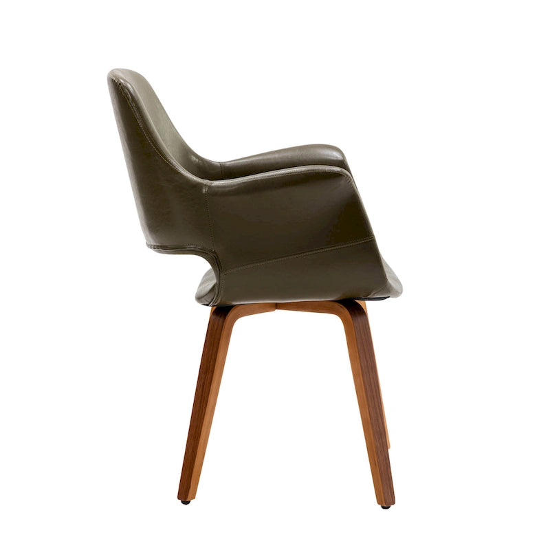 Set of 2 PU Leather Dining Chairs Bentwood Legs Barrel Armchair Blue Green White Black