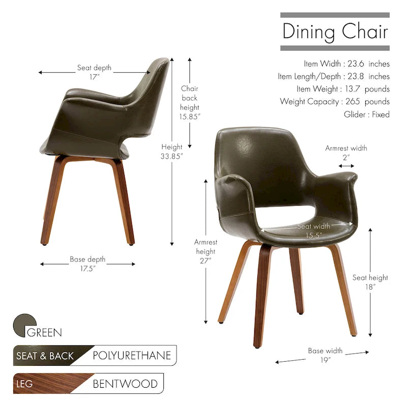 Set of 2 PU Leather Dining Chairs Bentwood Legs Barrel Armchair Blue Green White Black