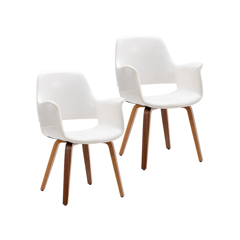 Set of 2 PU Leather Dining Chairs Bentwood Legs Barrel Armchair Blue Green White Black