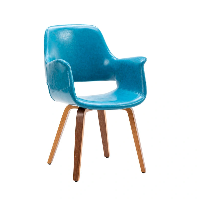 Set of 2 PU Leather Dining Chairs Bentwood Legs Barrel Armchair Blue Green White Black