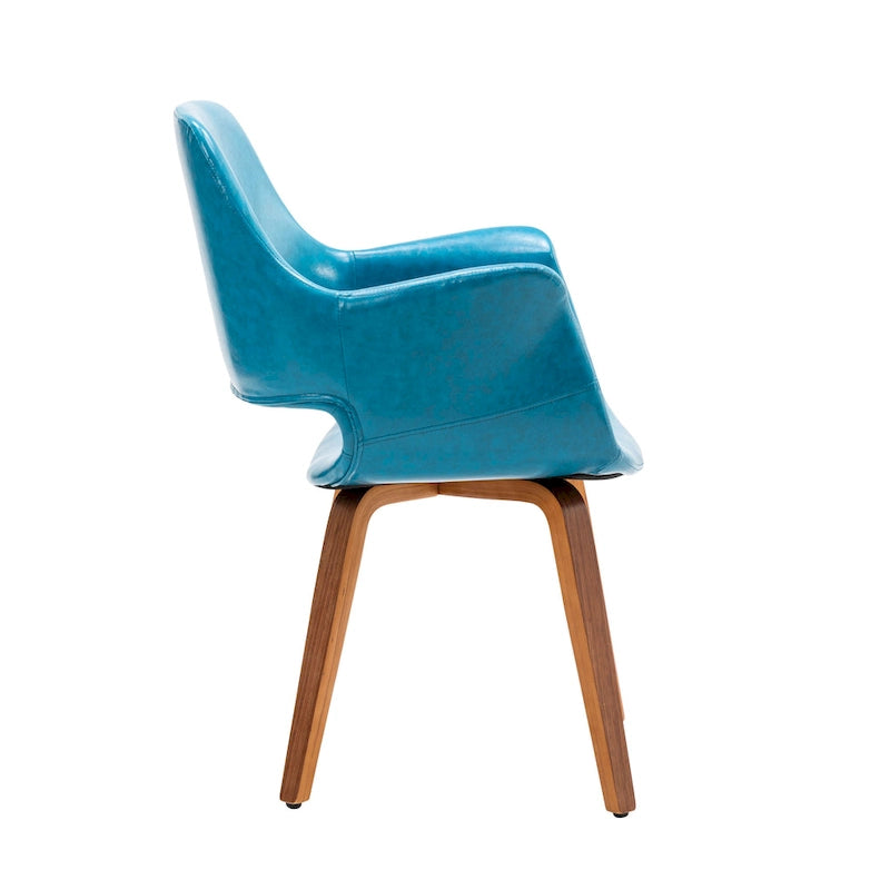 Set of 2 PU Leather Dining Chairs Bentwood Legs Barrel Armchair Blue Green White Black
