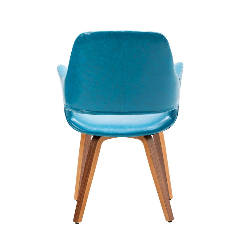 Set of 2 PU Leather Dining Chairs Bentwood Legs Barrel Armchair Blue Green White Black