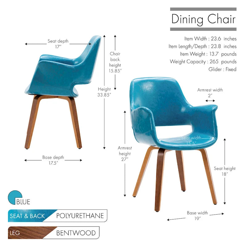 Set of 2 PU Leather Dining Chairs Bentwood Legs Barrel Armchair Blue Green White Black
