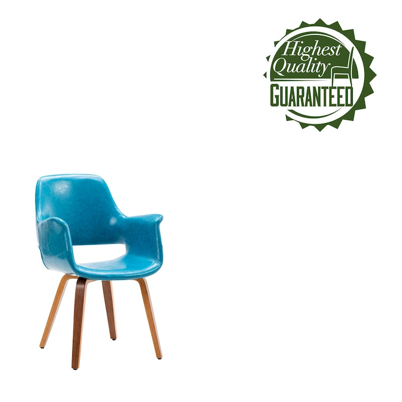 Set of 2 PU Leather Dining Chairs Bentwood Legs Barrel Armchair Blue Green White Black