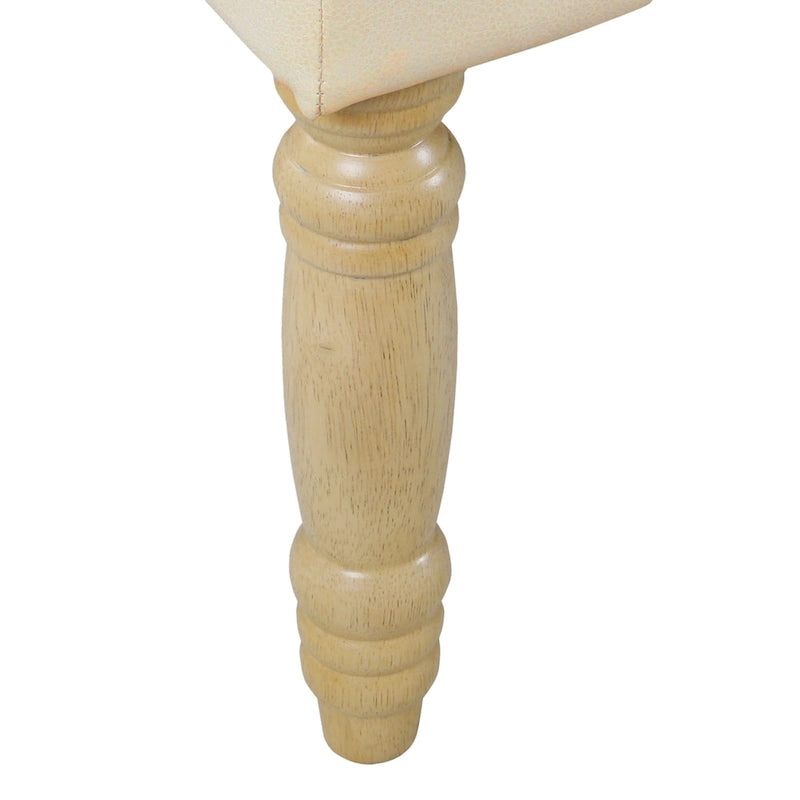 Long Tufted Faux Leather Bench Ottoman Turned Wood Legs Cream Brown