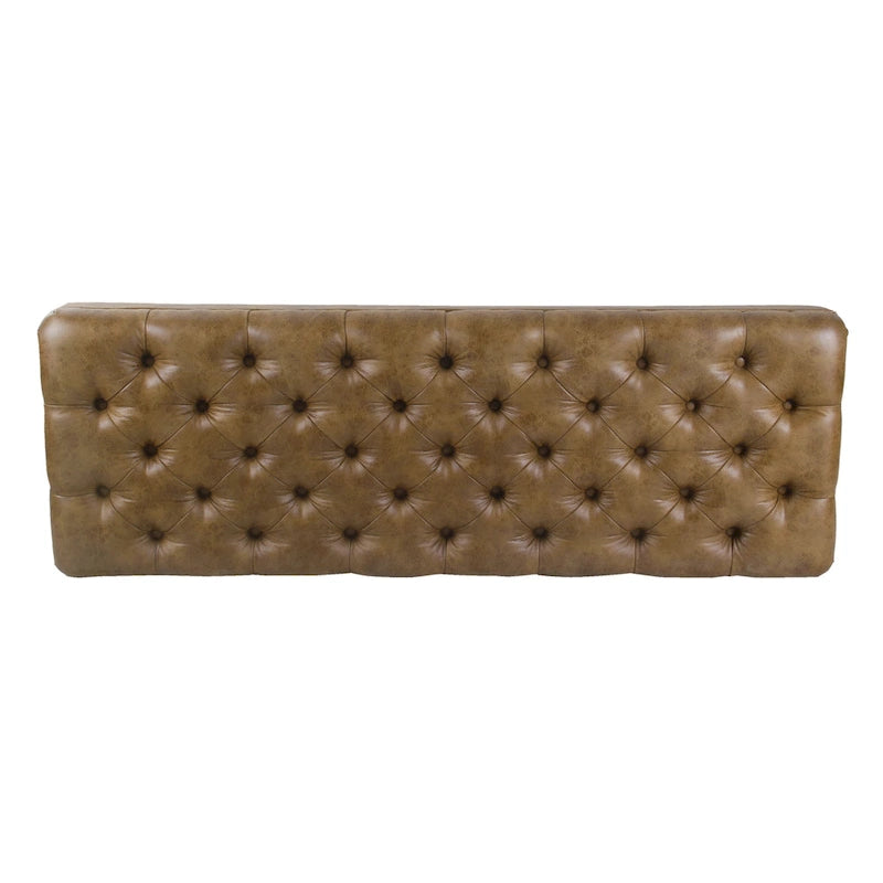Long Tufted Faux Leather Bench Ottoman Turned Wood Legs Cream Brown