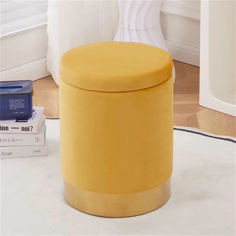 Round Velvet Storage Ottoman Footrest Stool with Gold Metal Base