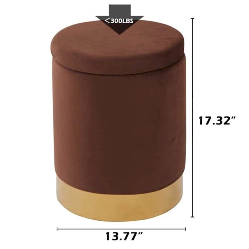 Round Velvet Storage Ottoman Footrest Stool with Gold Metal Base