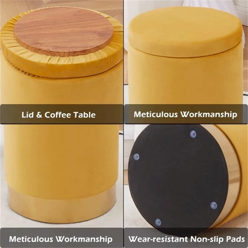 Round Velvet Storage Ottoman Footrest Stool with Gold Metal Base